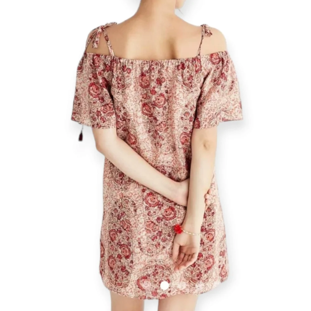 Madewell pink red cold shoulder paisley silk mini dress Women XLarge - Picture 5 of 7